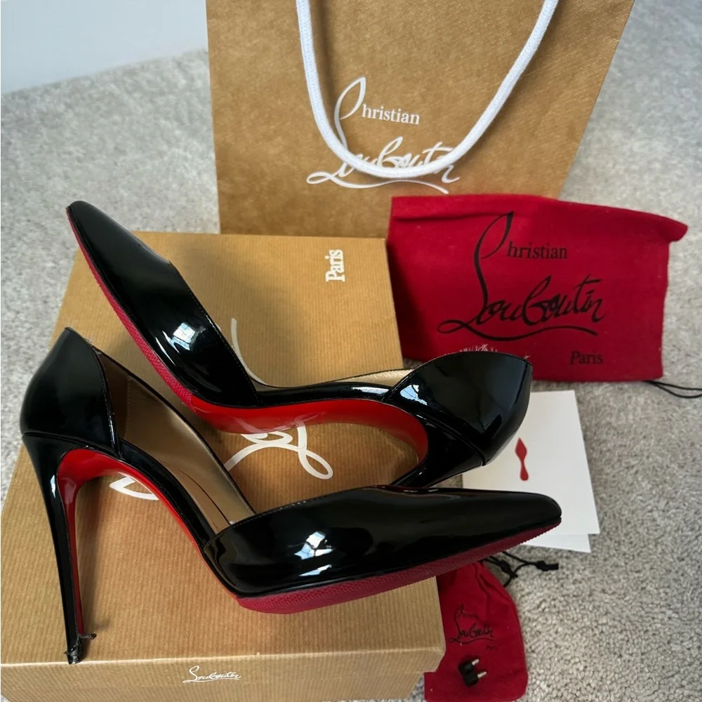 Christian Louboutin Black Patent Leather Pointed-Toe Pumps